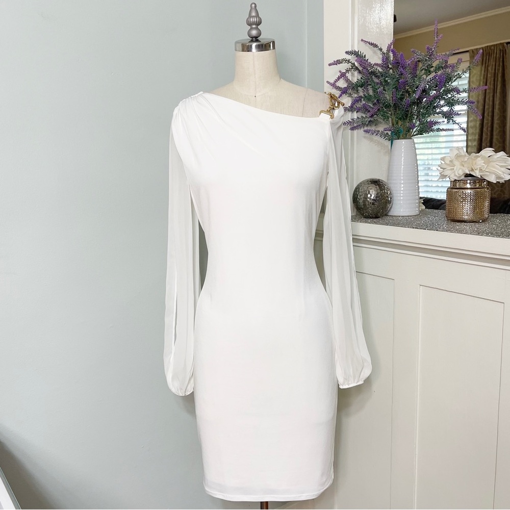 Ivanka Trump White Sheath Dress with Sheer Long Sleeves 4 Small - Picture 3 of 12